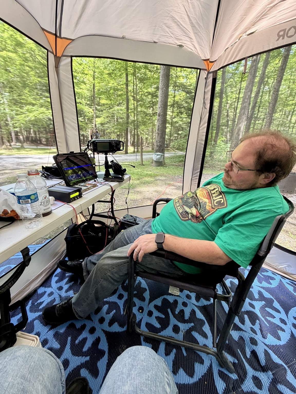 Randy KB3HJC taking a short break between FT8 contacts while camping in Tioga State Forest