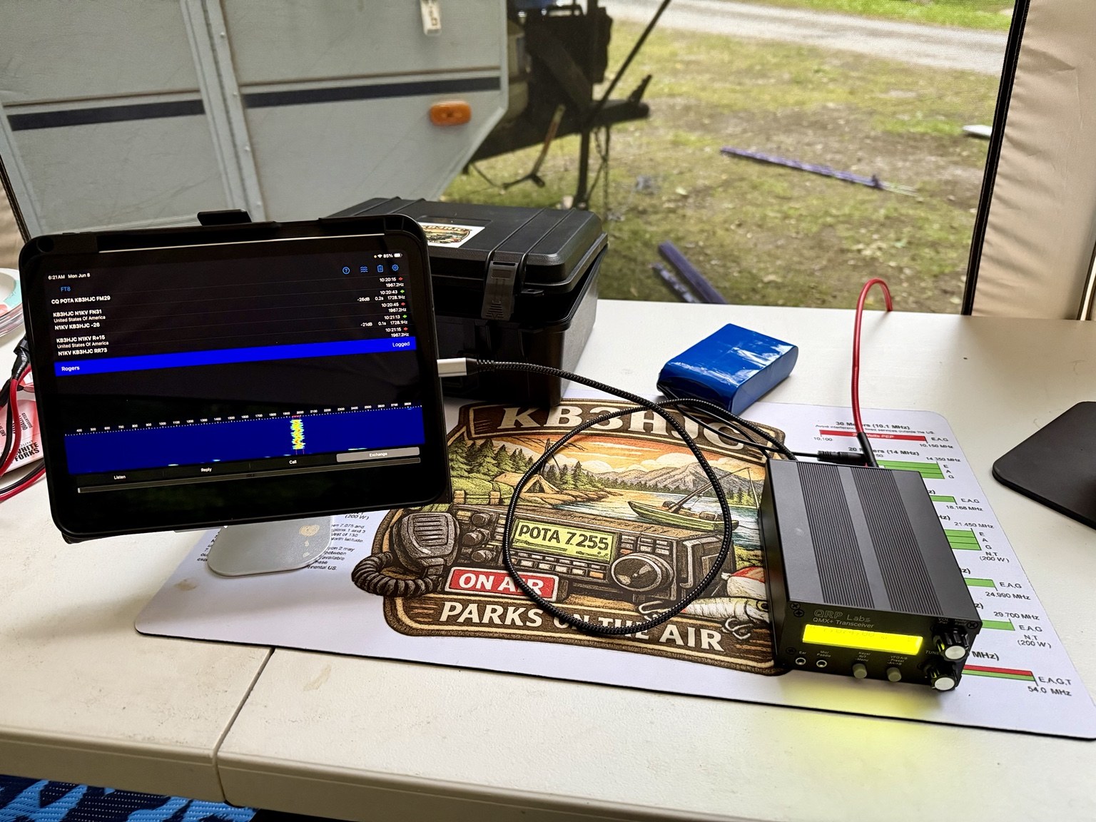 QRP Labs QMX+ FT8 setup in Tioga State Forest